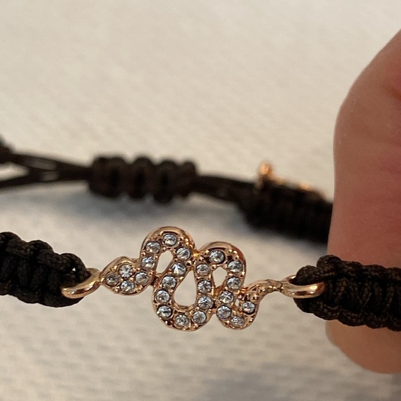 Stella&Dot Sidewinder Brown Pulley Cord Bracelet Rose Gold Crystal Snake Charm - Picture 5 of 6